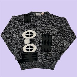 Vintage 80s 90s Club International Abstract Knit Crewneck Sweater Large